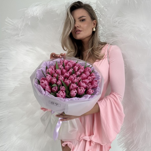 Букет из розовых тюльпанов 51шт